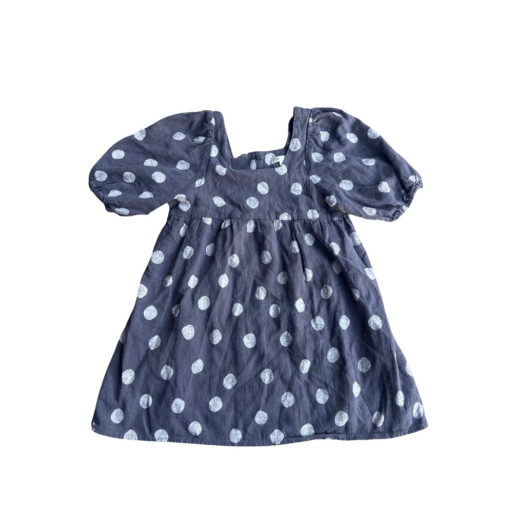 Rylee + Cru Polka Dot Puff Sleeve Baby Doll Dress Charcoal Grey 4-5Y